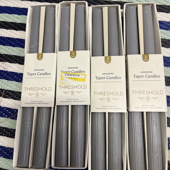 Threshold - 10" Ultimate Gray Unscented Ribbed Taper Flame Candles - 4 Pack Of 2 - Picture 1 of 2